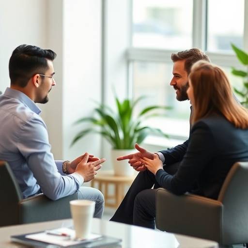 A group of professionals engaged in a strategic discussion during a leadership interview, focusing on decision-making and team management.